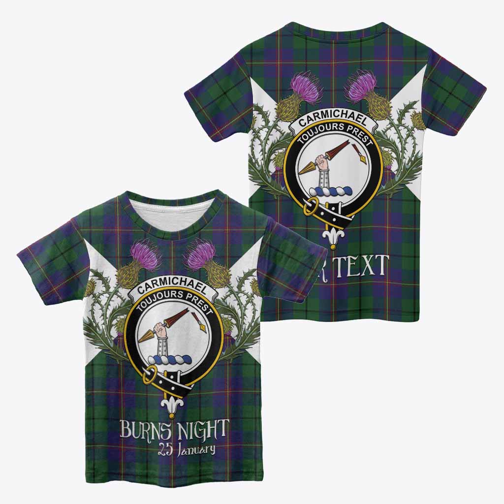 Carmichael Tartan Family Crest Kid T-shirt Scottish Burns Night Thistle Floral