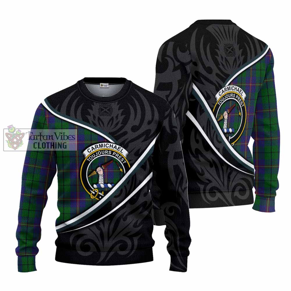Carmichael Tartan Family Crest Knitted Sweater Celtic Scottish Thistle Floral - Tartan Vibes Clothing