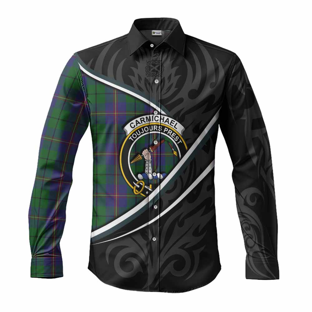 Carmichael Tartan Family Crest Long Sleeve Button Shirts Celtic Scottish Thistle Floral - Tartan Vibes Clothing