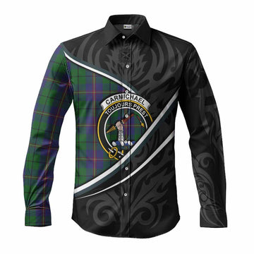 Carmichael Tartan Family Crest Long Sleeve Button Shirts Celtic Scottish Thistle Floral - Tartan Vibes Clothing