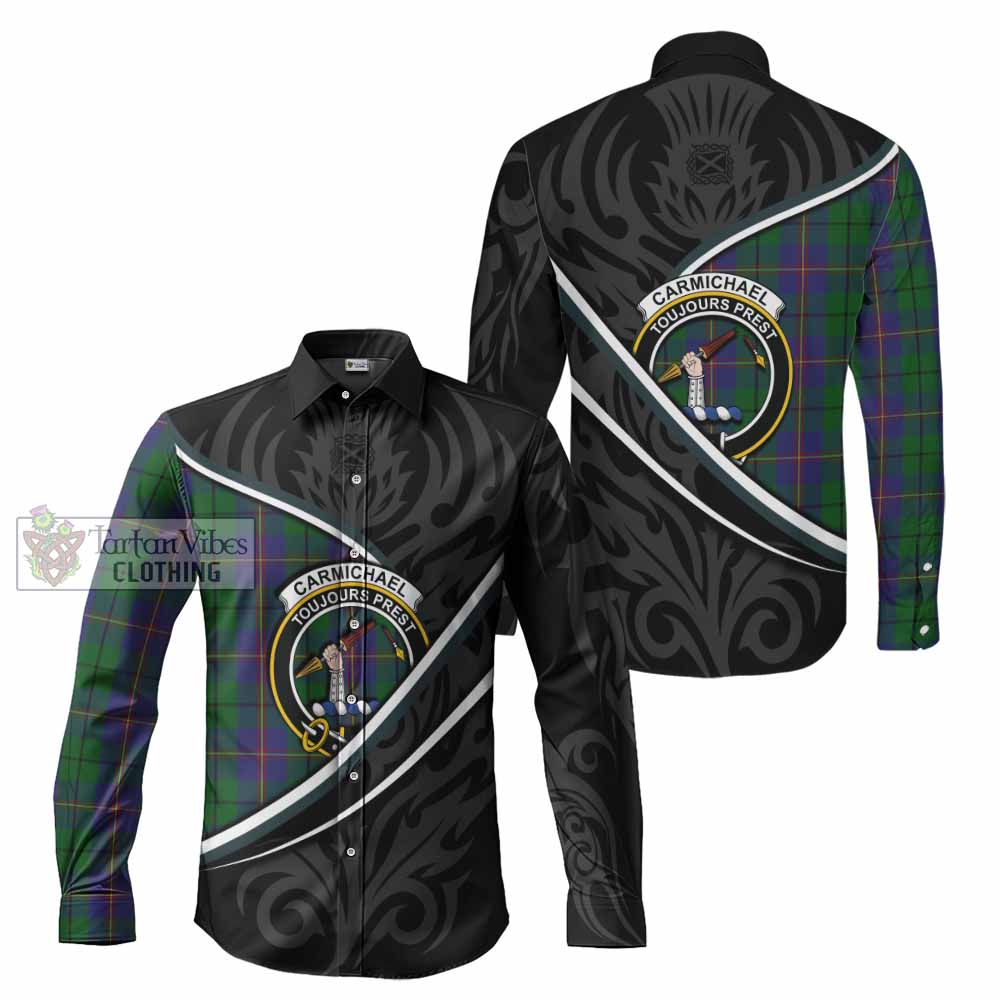 Carmichael Tartan Family Crest Long Sleeve Button Shirts Celtic Scottish Thistle Floral - Tartan Vibes Clothing