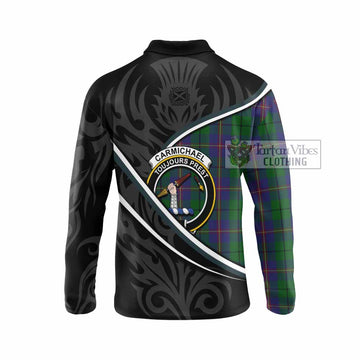Carmichael Tartan Family Crest Long Sleeve Polo Shirt Celtic Scottish Thistle Floral - Tartan Vibes Clothing