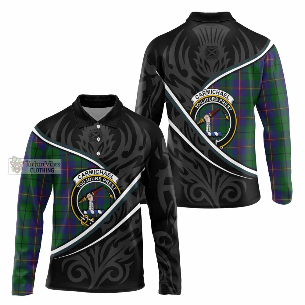 Carmichael Tartan Family Crest Long Sleeve Polo Shirt Celtic Scottish Thistle Floral - Tartan Vibes Clothing