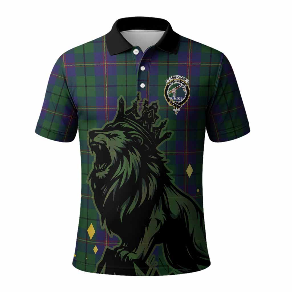 Carmichael Tartan Family Crest Polo Shirt Crowned Lion Roaring