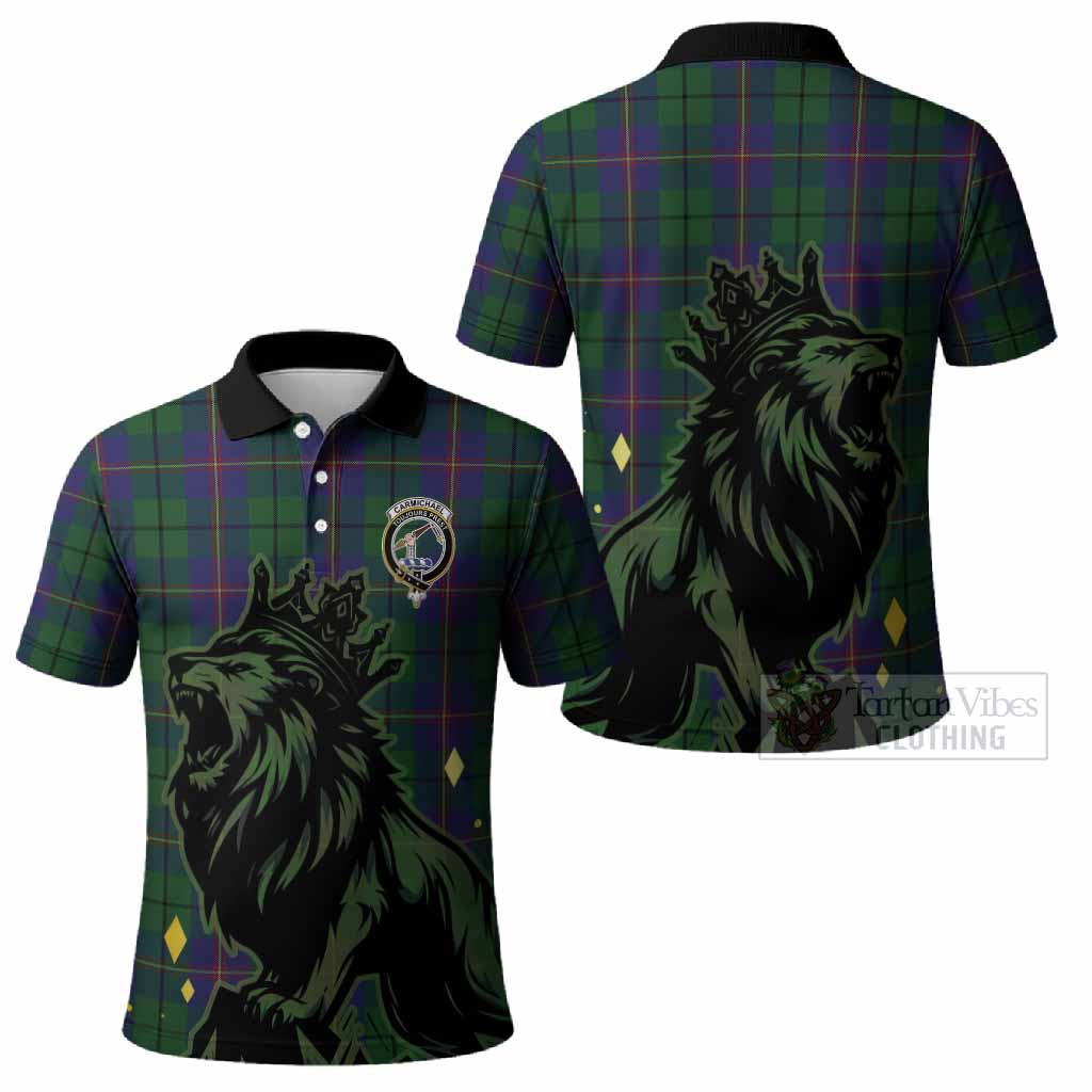 Carmichael Tartan Family Crest Polo Shirt Crowned Lion Roaring