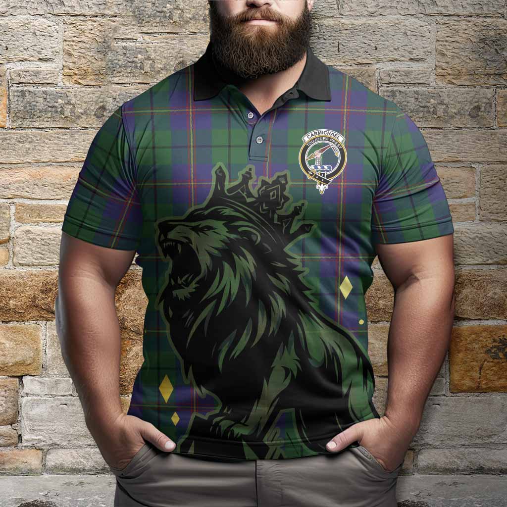 Carmichael Tartan Family Crest Polo Shirt Crowned Lion Roaring