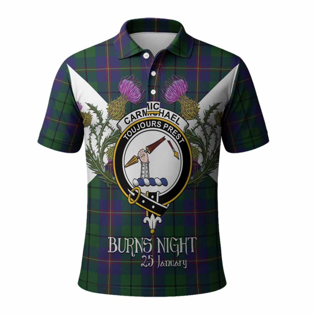 Carmichael Tartan Family Crest Polo Shirt Scottish Burns Night Thistle Floral
