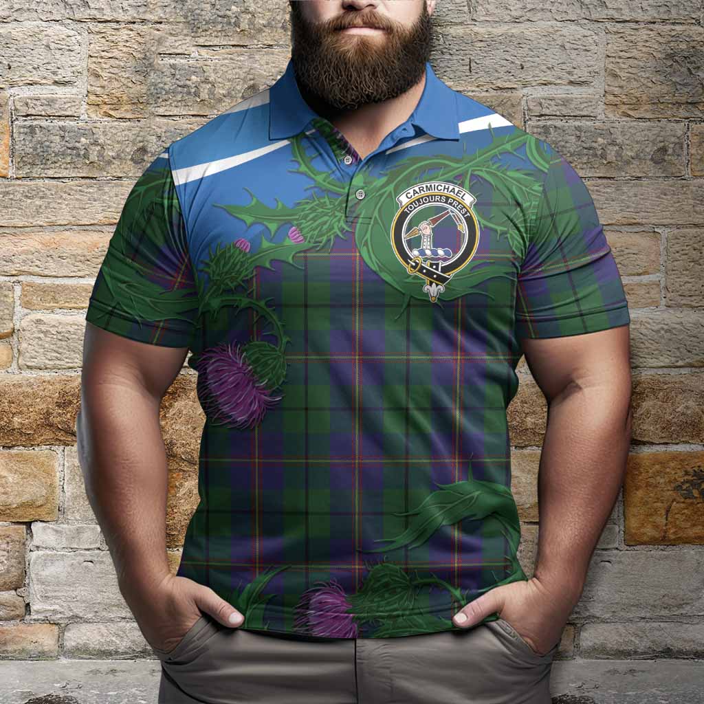 Carmichael Tartan Family Crest Polo Shirt Thistle in Minimalism
