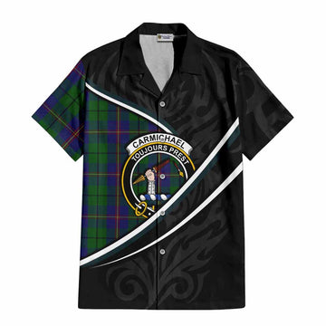 Carmichael Tartan Family Crest Short Sleeve Button Shirt Celtic Scottish Thistle Floral - Tartan Vibes Clothing