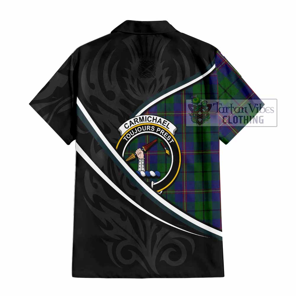 Carmichael Tartan Family Crest Short Sleeve Button Shirt Celtic Scottish Thistle Floral - Tartan Vibes Clothing