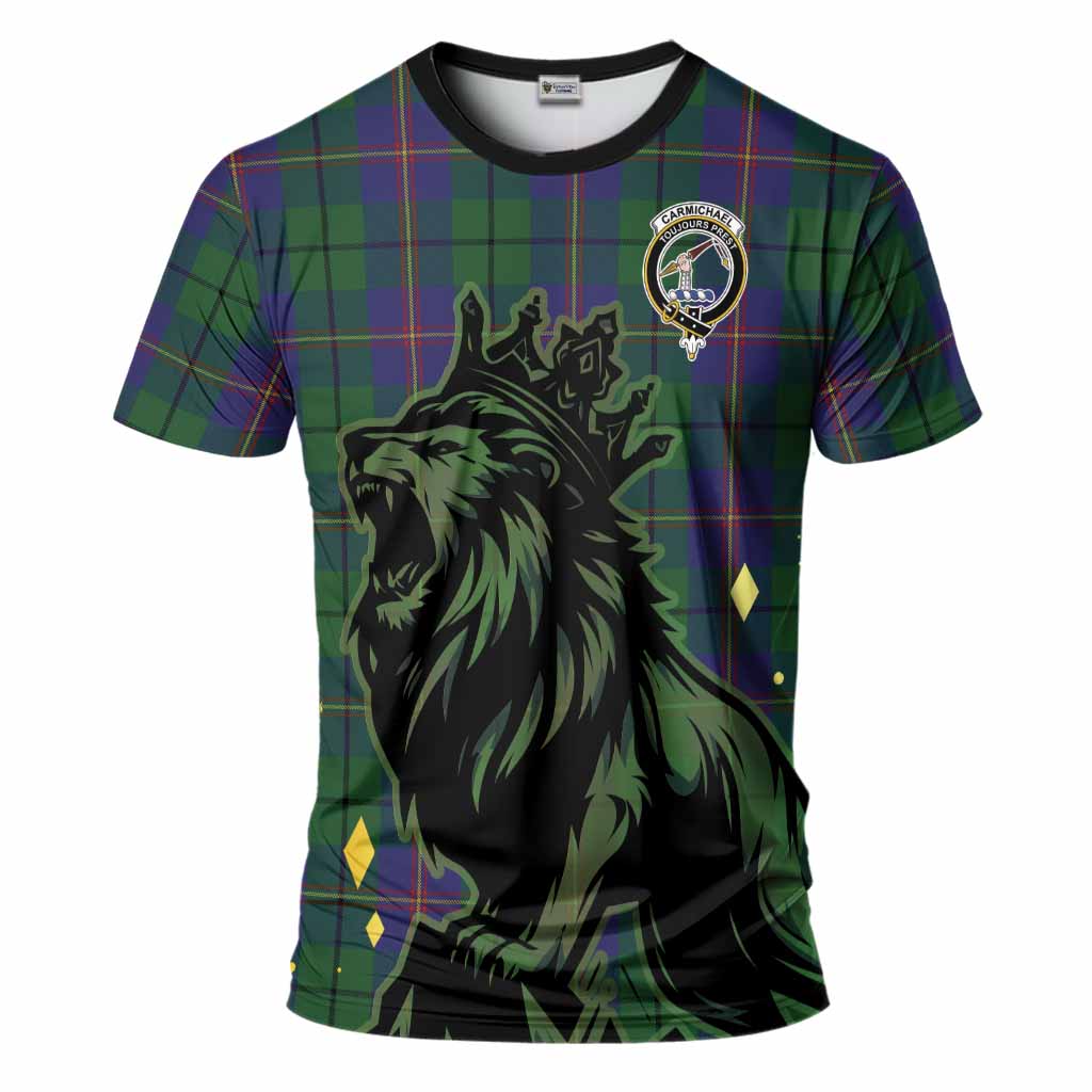 Carmichael Tartan Family Crest T-Shirt Crowned Lion Roaring