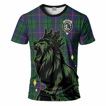 Carmichael Tartan Family Crest T-Shirt Crowned Lion Roaring