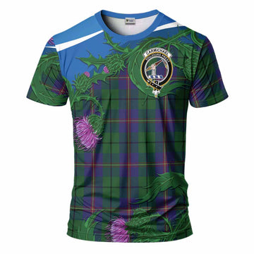 Carmichael Tartan Family Crest T-Shirt Thistle in Minimalism
