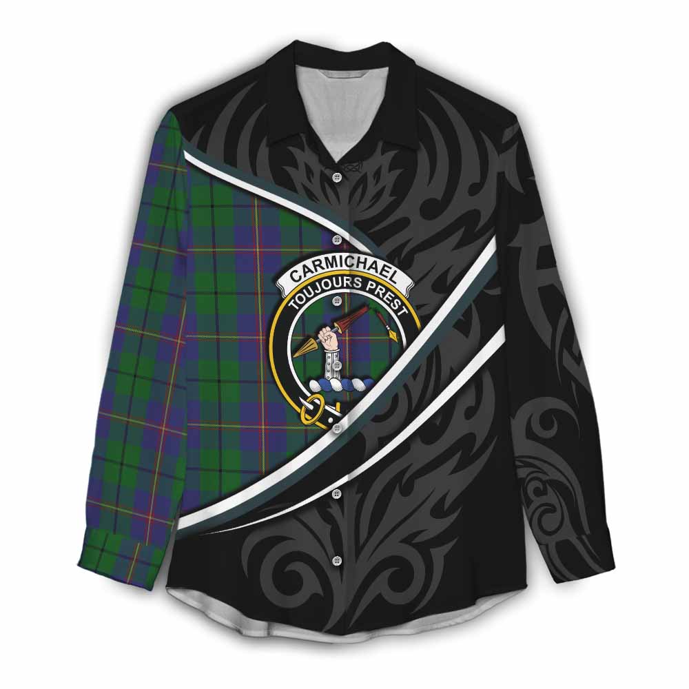 Carmichael Tartan Family Crest Women Casual Shirt Celtic Scottish Thistle Floral - Tartan Vibes Clothing