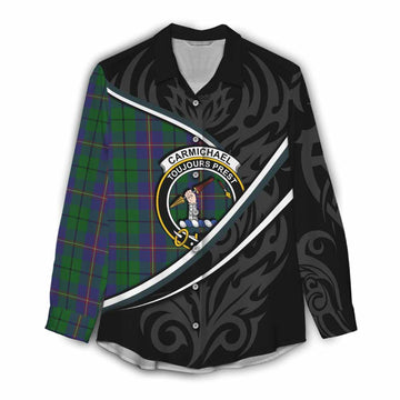 Carmichael Tartan Family Crest Women Casual Shirt Celtic Scottish Thistle Floral - Tartan Vibes Clothing
