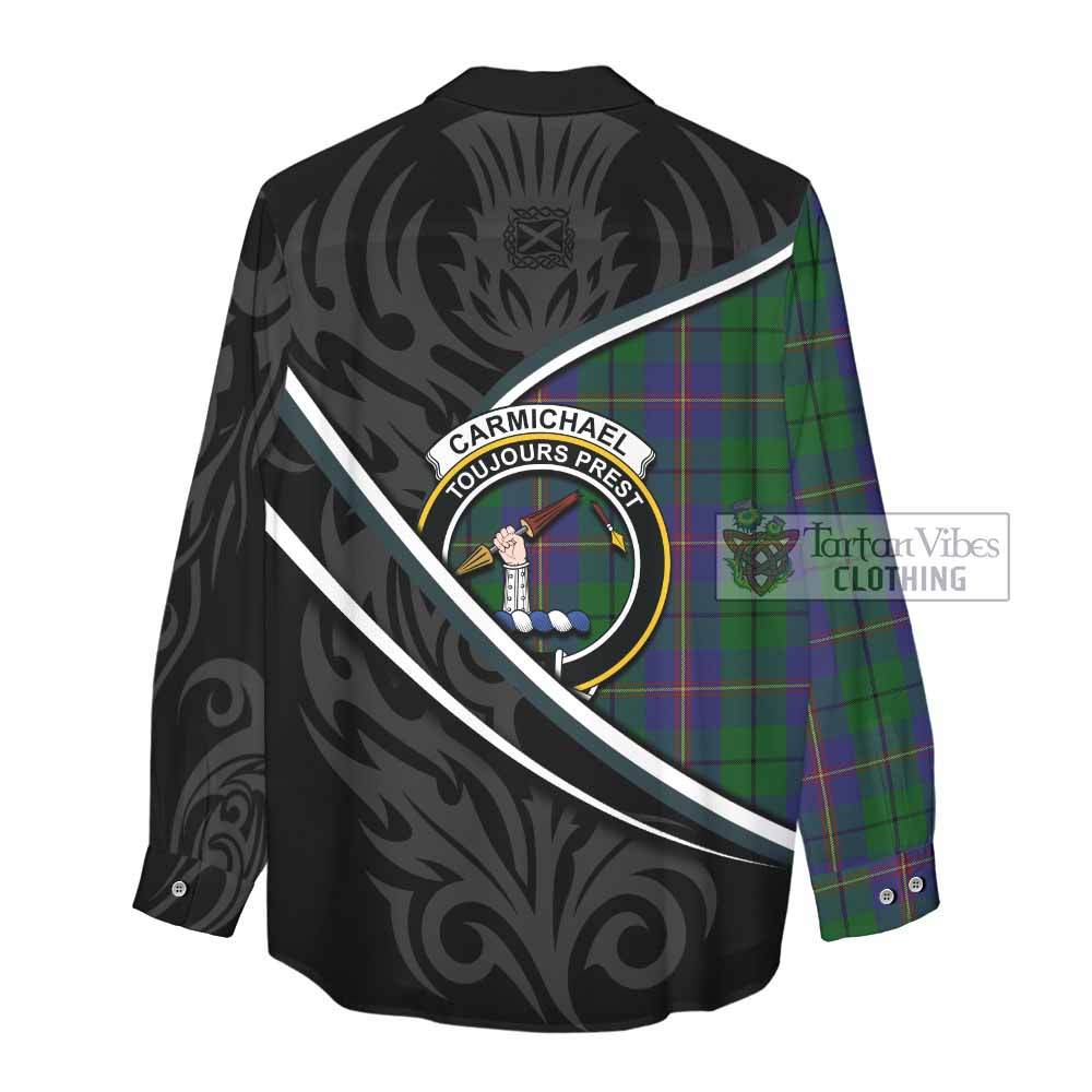 Carmichael Tartan Family Crest Women Casual Shirt Celtic Scottish Thistle Floral - Tartan Vibes Clothing