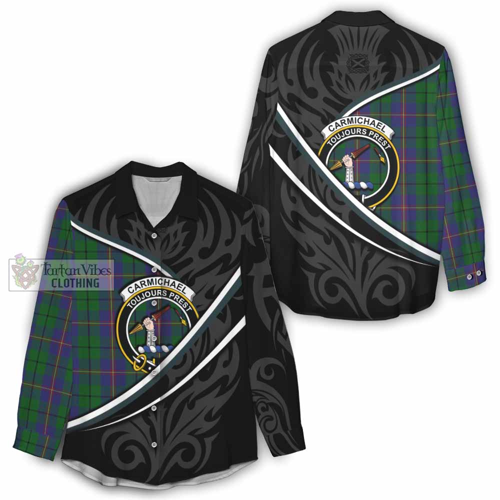 Carmichael Tartan Family Crest Women Casual Shirt Celtic Scottish Thistle Floral - Tartan Vibes Clothing