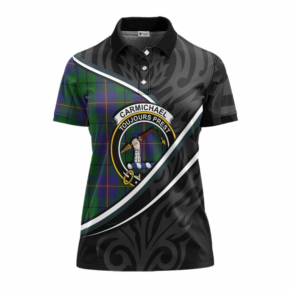 Carmichael Tartan Family Crest Women's Polo Shirt Celtic Scottish Thistle Floral - Tartan Vibes Clothing