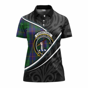 Carmichael Tartan Family Crest Women's Polo Shirt Celtic Scottish Thistle Floral - Tartan Vibes Clothing