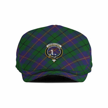 Carmichael Tartan Flat Cap, Jeff Cap Cross Style with Family Crest