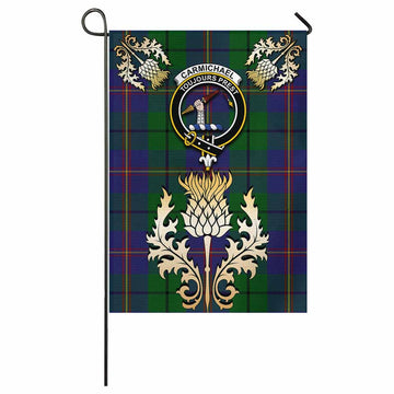 Carmichael Tartan Garden Flag with Golden Regal Scottish Thistle Emblem - Tartan Vibes Clothing