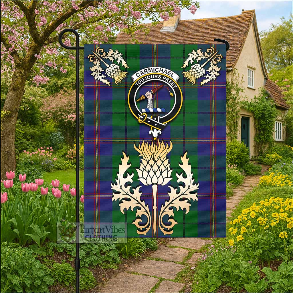 Carmichael Tartan Garden Flag with Golden Regal Scottish Thistle Emblem - Tartan Vibes Clothing