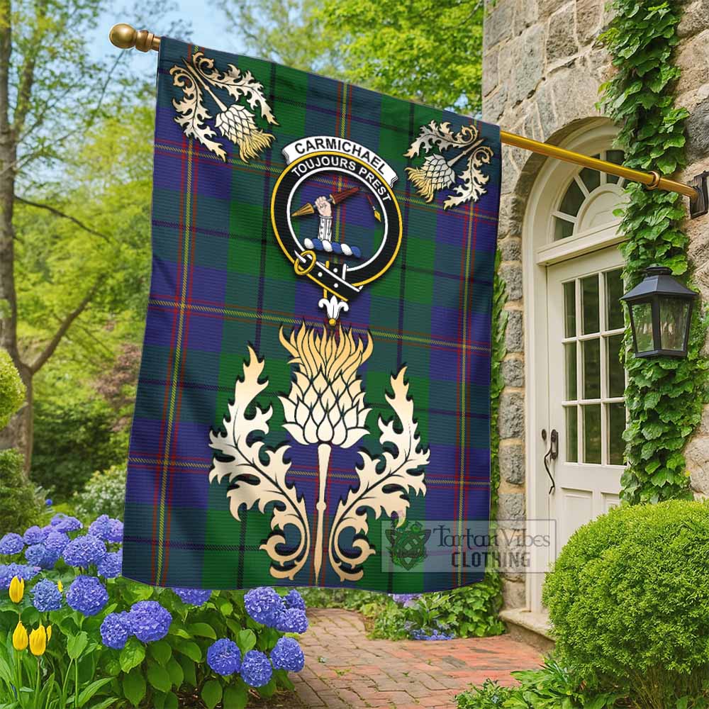 Carmichael Tartan Garden Flag with Golden Regal Scottish Thistle Emblem - Tartan Vibes Clothing