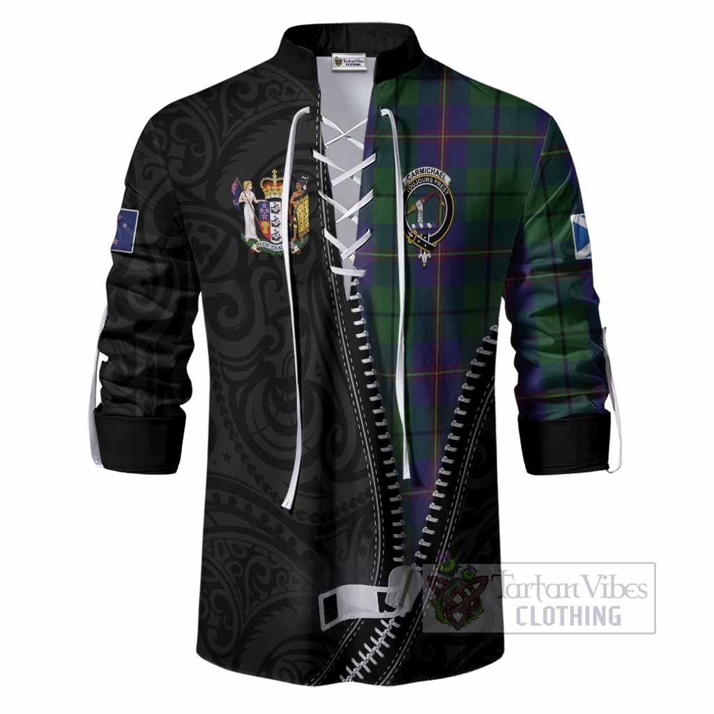 Carmichael Tartan Ghillie Shirt New Zealand Pattern Unique Zipper Stylized