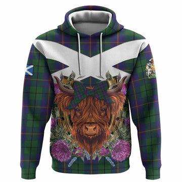 Carmichael Tartan Hoodie Scottish Thistle Heilan Coo