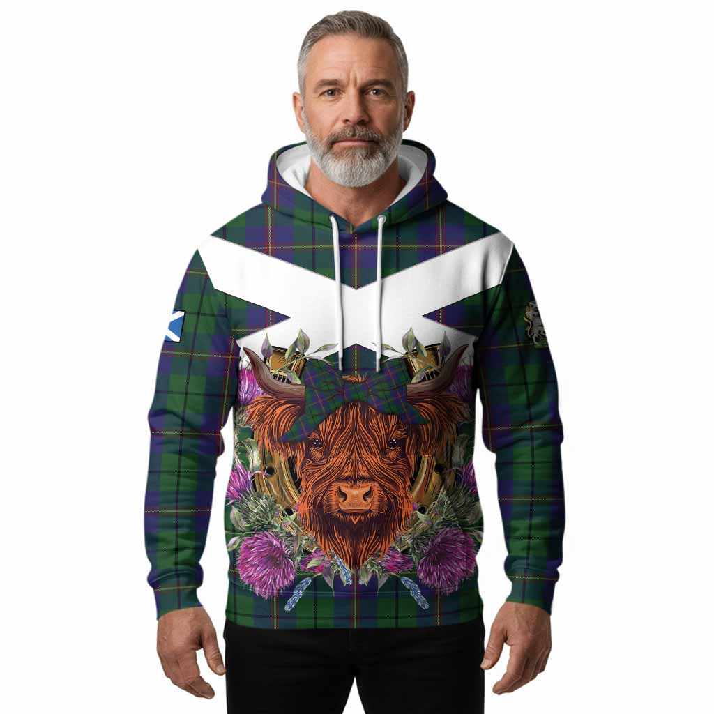Carmichael Tartan Hoodie Scottish Thistle Heilan Coo
