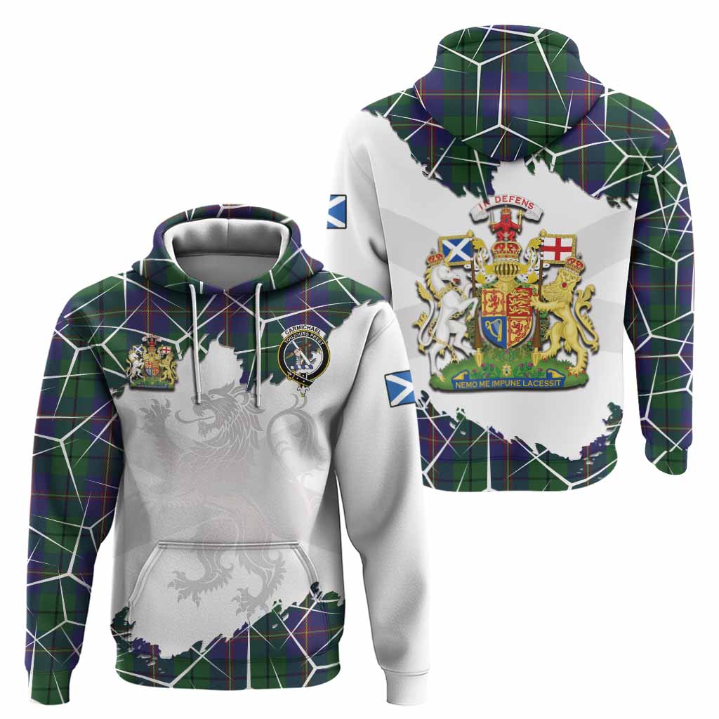 Carmichael Tartan Hoodie with Family Crest and Lion Rampant Grunge Style