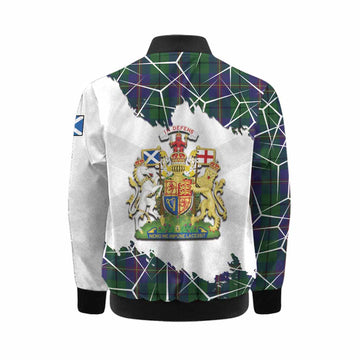 Carmichael Tartan Kid Bomber Jacket with Family Crest and Lion Rampant Grunge Style