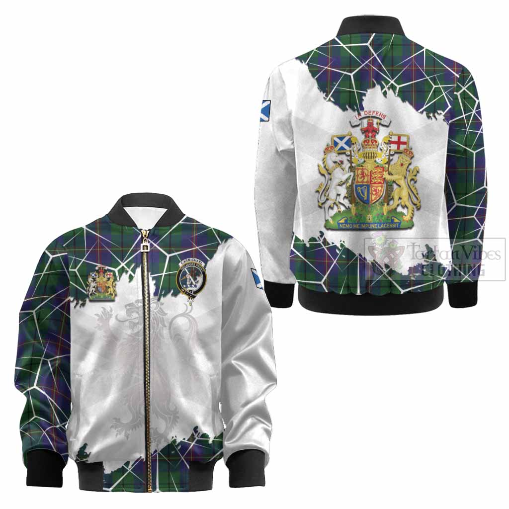 Carmichael Tartan Kid Bomber Jacket with Family Crest and Lion Rampant Grunge Style