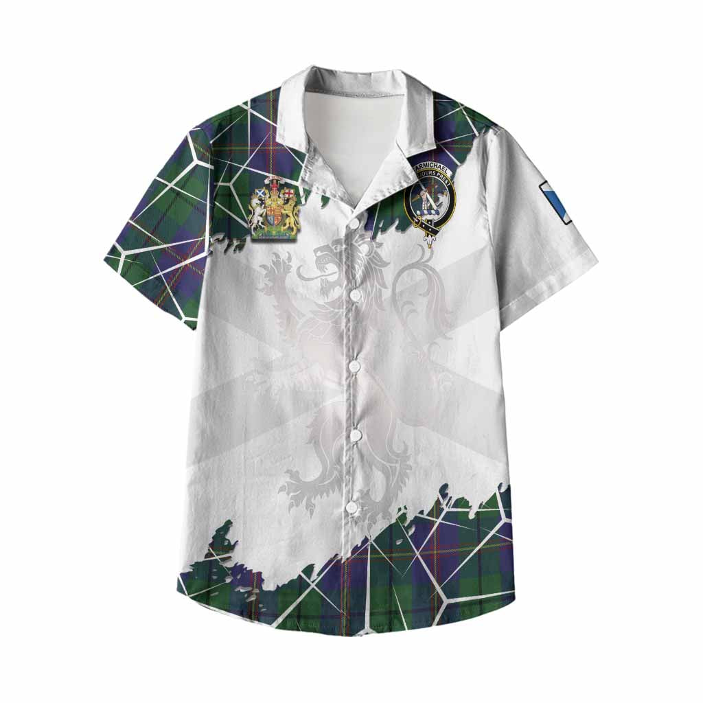 Carmichael Tartan Kid Hawaiian Shirt with Family Crest and Lion Rampant Grunge Style