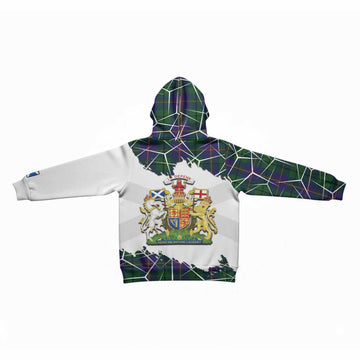 Carmichael Tartan Kid Hoodie with Family Crest and Lion Rampant Grunge Style