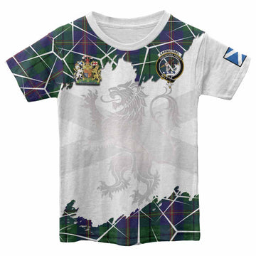 Carmichael Tartan Kid T-shirt with Family Crest and Lion Rampant Grunge Style