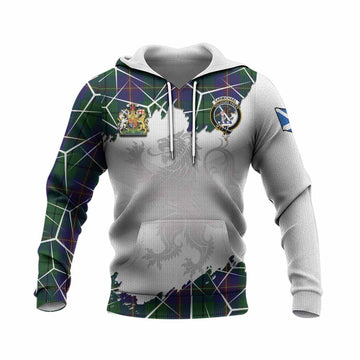 Carmichael Tartan Knitted Hoodie with Family Crest and Lion Rampant Grunge Style