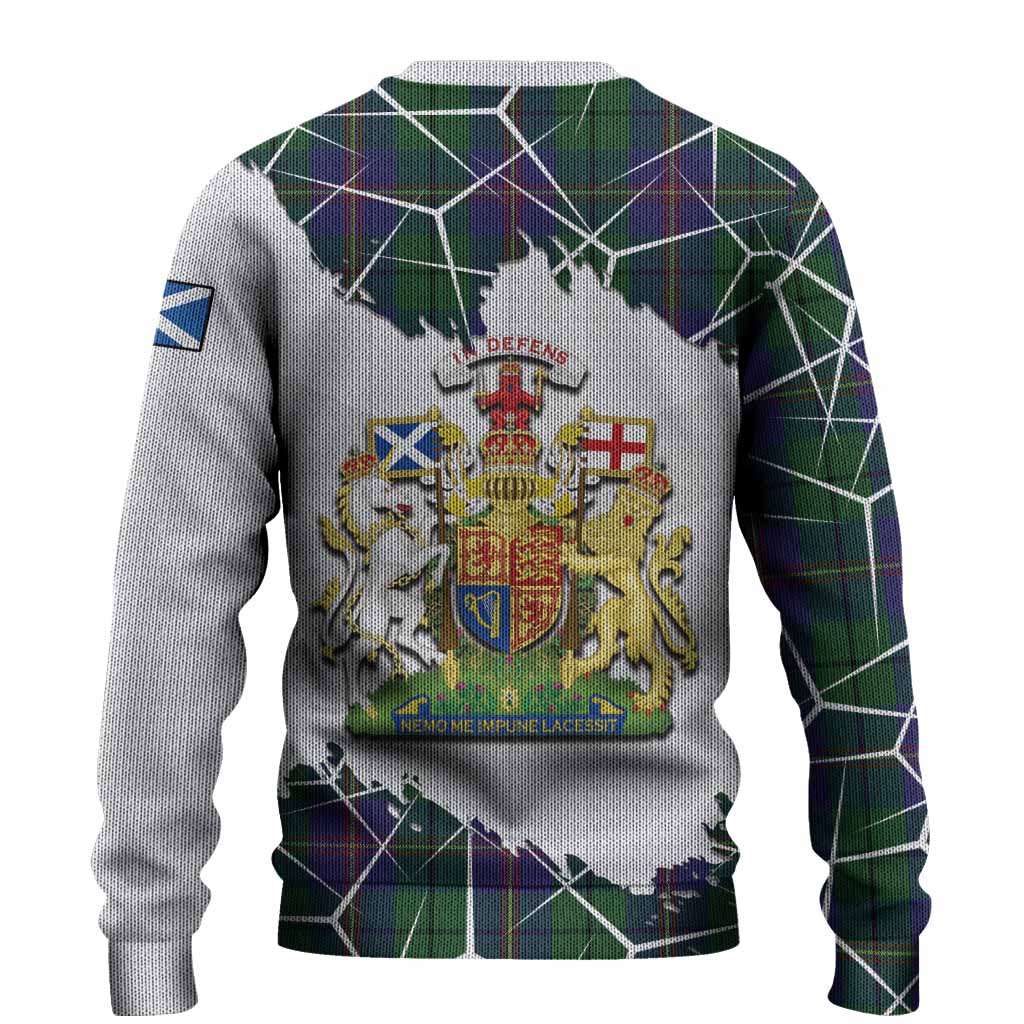 Carmichael Tartan Knitted Sweater with Family Crest and Lion Rampant Grunge Style