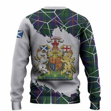 Carmichael Tartan Knitted Sweater with Family Crest and Lion Rampant Grunge Style