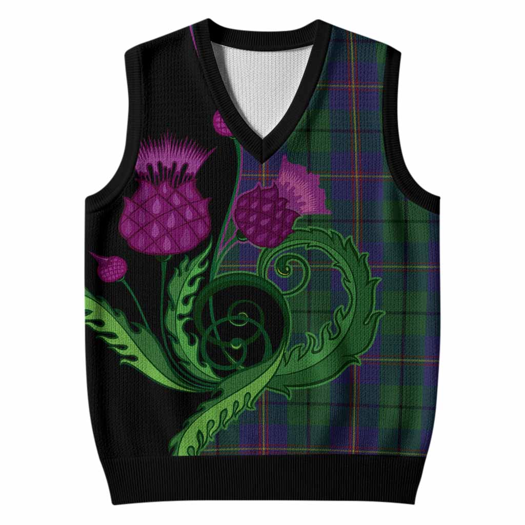 Carmichael Tartan Knitted V-Neck Vest Traditional Scottish Thistle