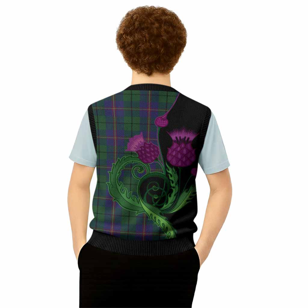 Carmichael Tartan Knitted V-Neck Vest Traditional Scottish Thistle