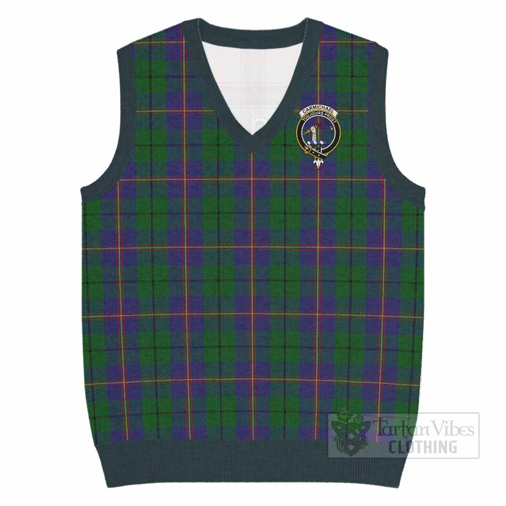 Carmichael Tartan Knitted V-Neck Vest with Family Crest - Tartan Vibes Clothing