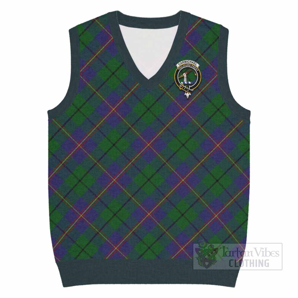 Carmichael Tartan Knitted V-Neck Vest with Family Crest Cross Style