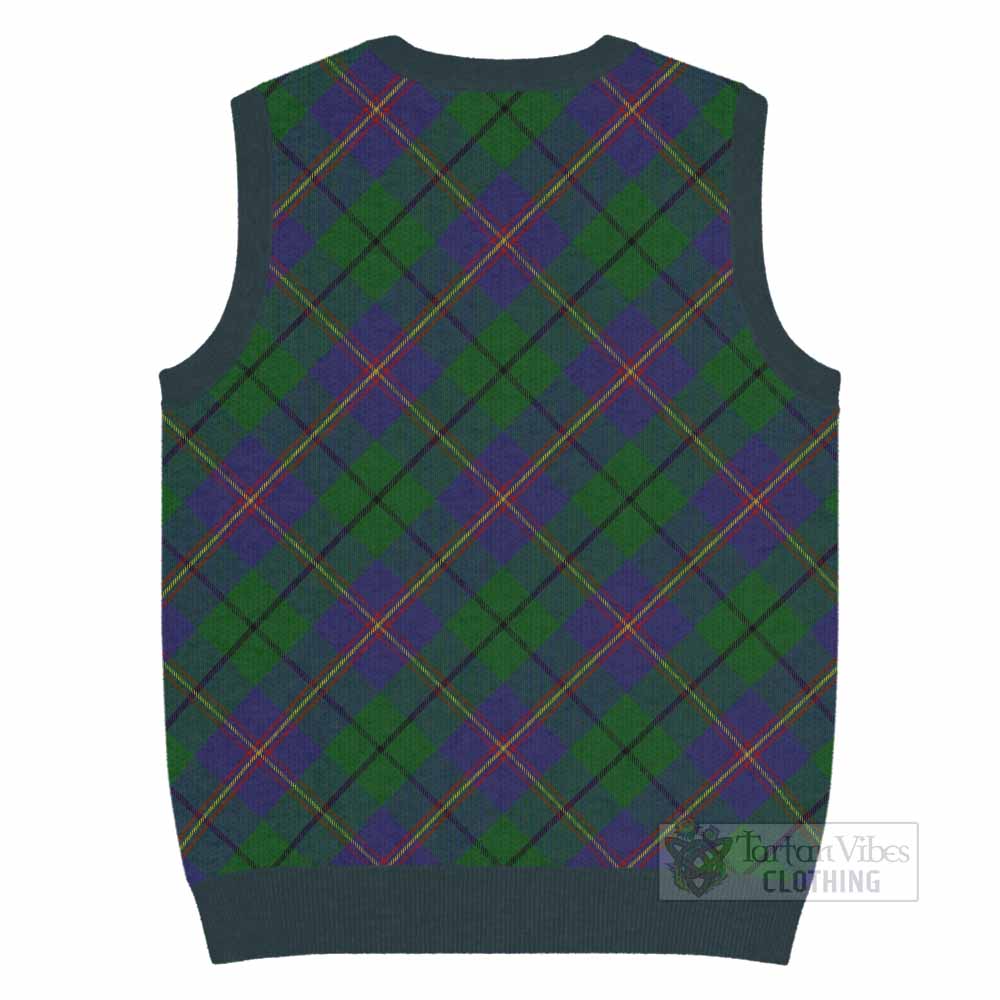 Carmichael Tartan Knitted V-Neck Vest with Family Crest Cross Style
