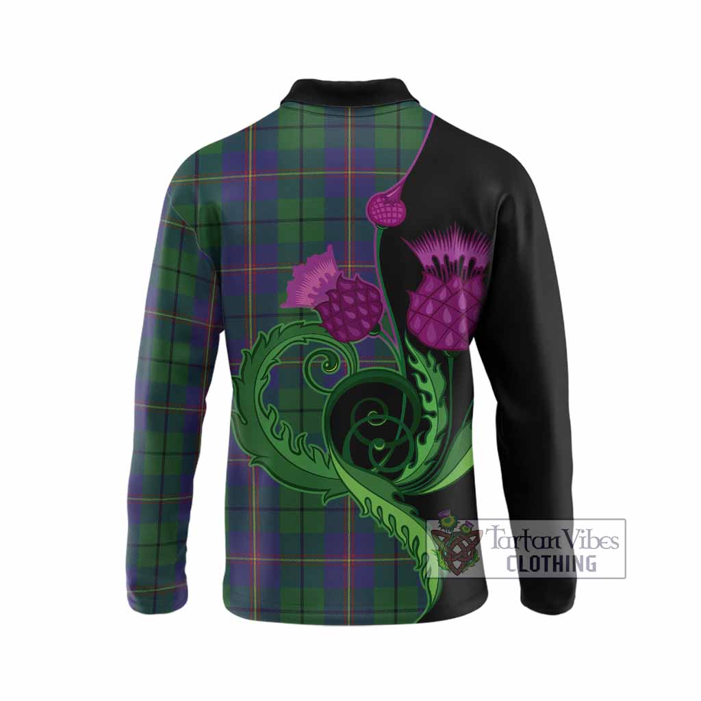 Carmichael Tartan Long Sleeve Polo Shirt Traditional Scottish Thistle