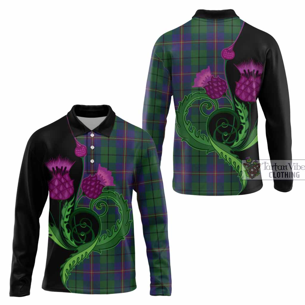 Carmichael Tartan Long Sleeve Polo Shirt Traditional Scottish Thistle