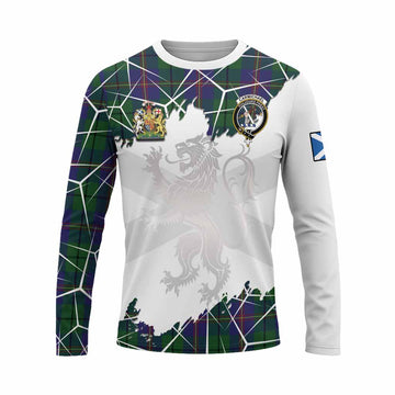 Carmichael Tartan Long Sleeve T-Shirt with Family Crest and Lion Rampant Grunge Style