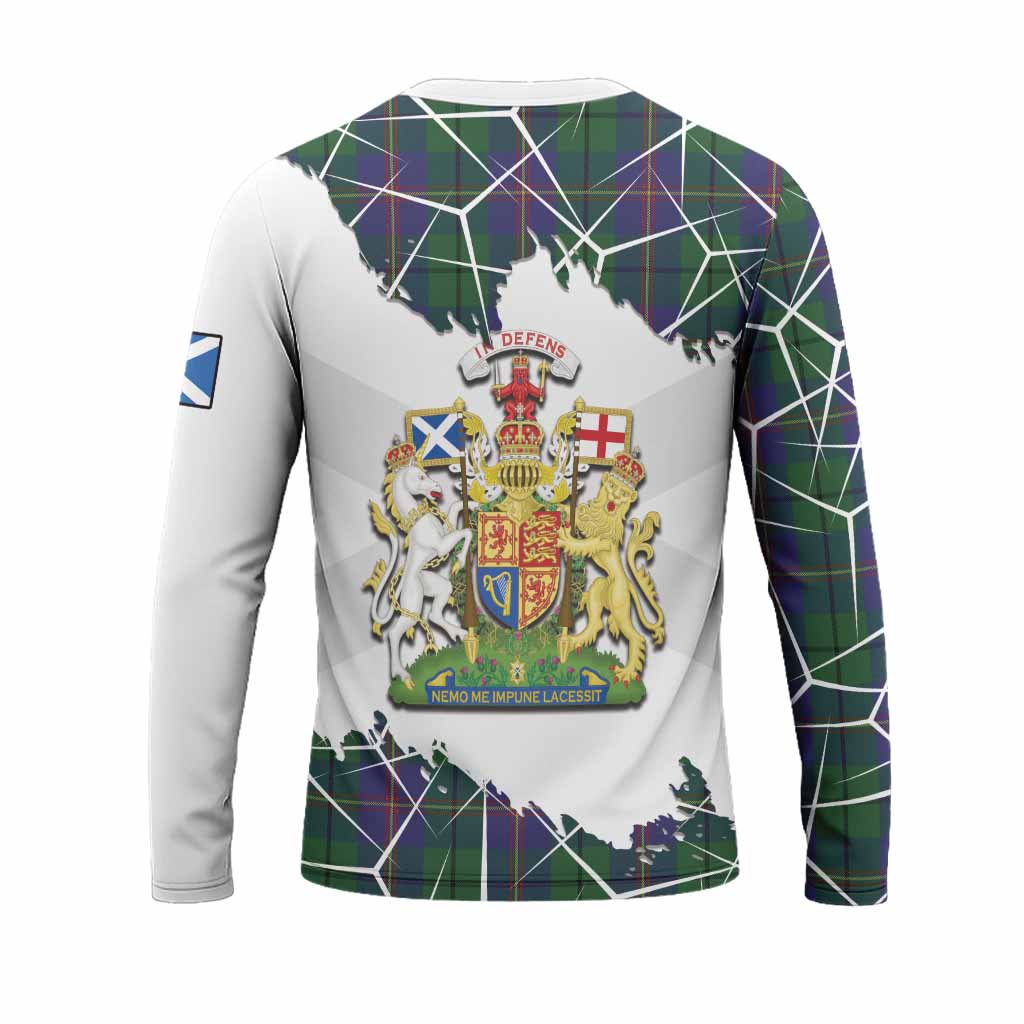 Carmichael Tartan Long Sleeve T-Shirt with Family Crest and Lion Rampant Grunge Style