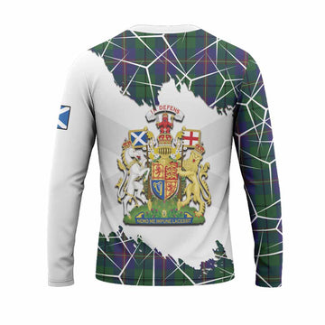 Carmichael Tartan Long Sleeve T-Shirt with Family Crest and Lion Rampant Grunge Style