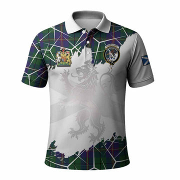 Carmichael Tartan Polo Shirt with Family Crest and Lion Rampant Grunge Style